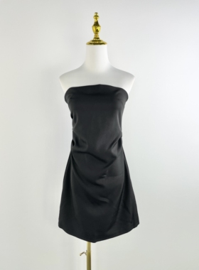 B3210夏季新款女装时尚潮流抹胸裙纯欲风短裙一字肩褶皱连衣裙