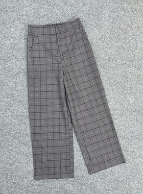 K3094复古格子女高腰直筒裤2025秋季新款半松紧腰通勤时髦九分裤
