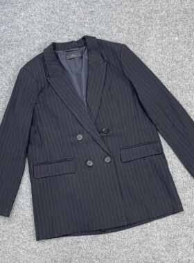 E6106外贸新款女装双排扣戗驳领西装外套通勤气质阔版带垫肩西服