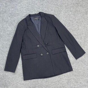 E6106外贸新款 双排扣戗驳领西装 外套通勤气质阔版 带垫肩西服 女装
