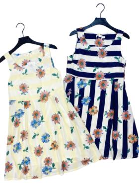 A2093夏季新款连衣裙条纹花朵高腰透气淑女背心连衣裙