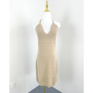 H2019性感纯欲女士针织裙2026夏季 连衣裙 海边度假系带挂脖修身