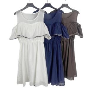 小清新露肩圆领女裙松紧高腰减龄天丝连衣裙 韩版 C2071夏季 新款