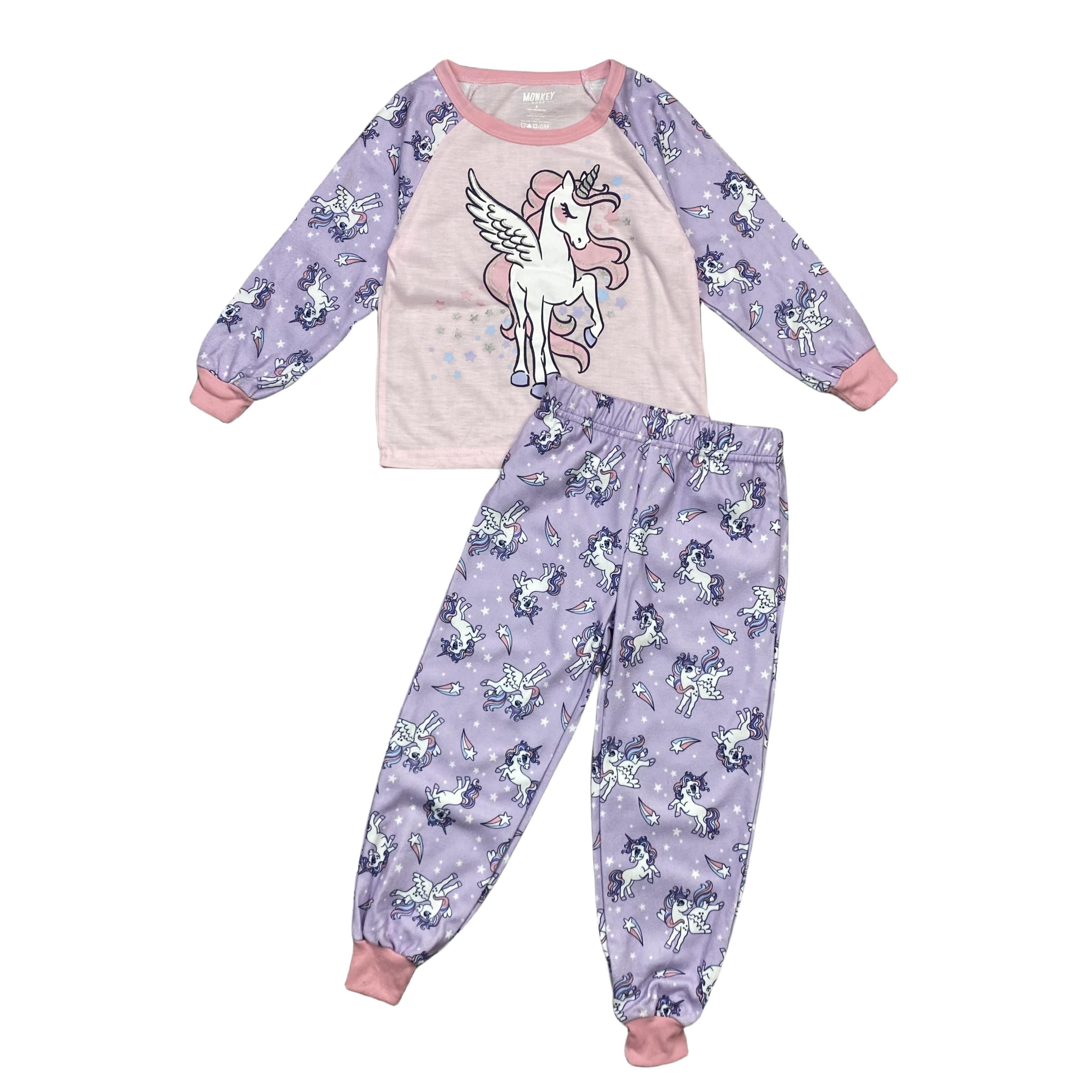 C6049外贸新款童装可爱独角兽印花家居服套装女童长袖长裤睡衣