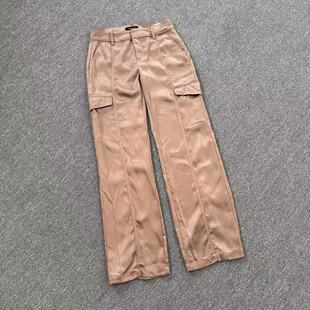 K3128新款缎面高级感工装裤女垂感直筒宽松百搭高腰显瘦休闲裤