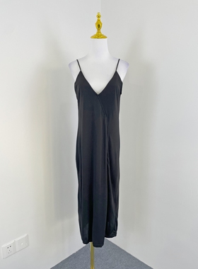 J1016外贸新款女装高级纯欲风V领吊带裙显瘦开叉气质长款连衣裙