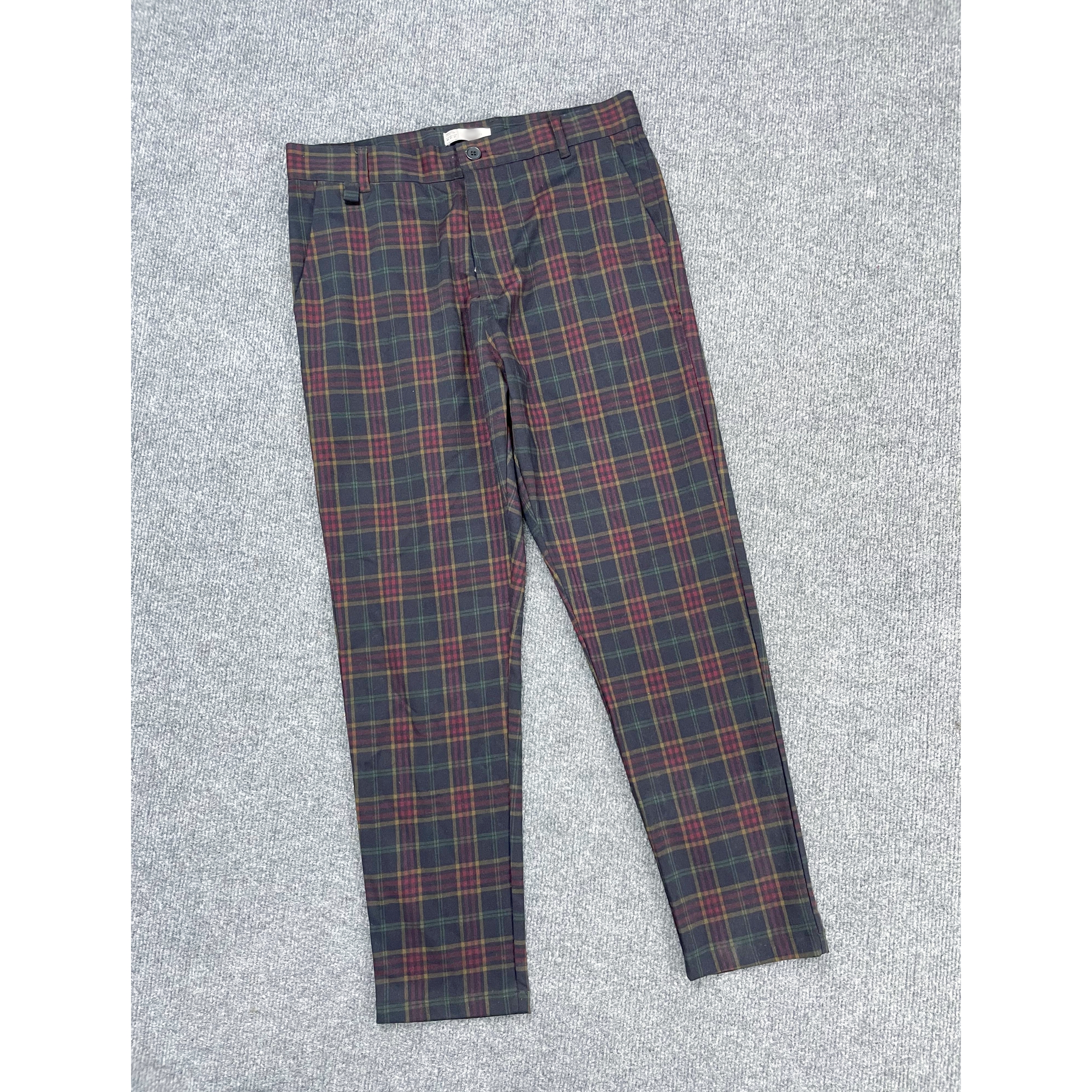 B2197外贸新款英伦风格子高腰女裤春秋款斜插袋舒适休闲裤长裤