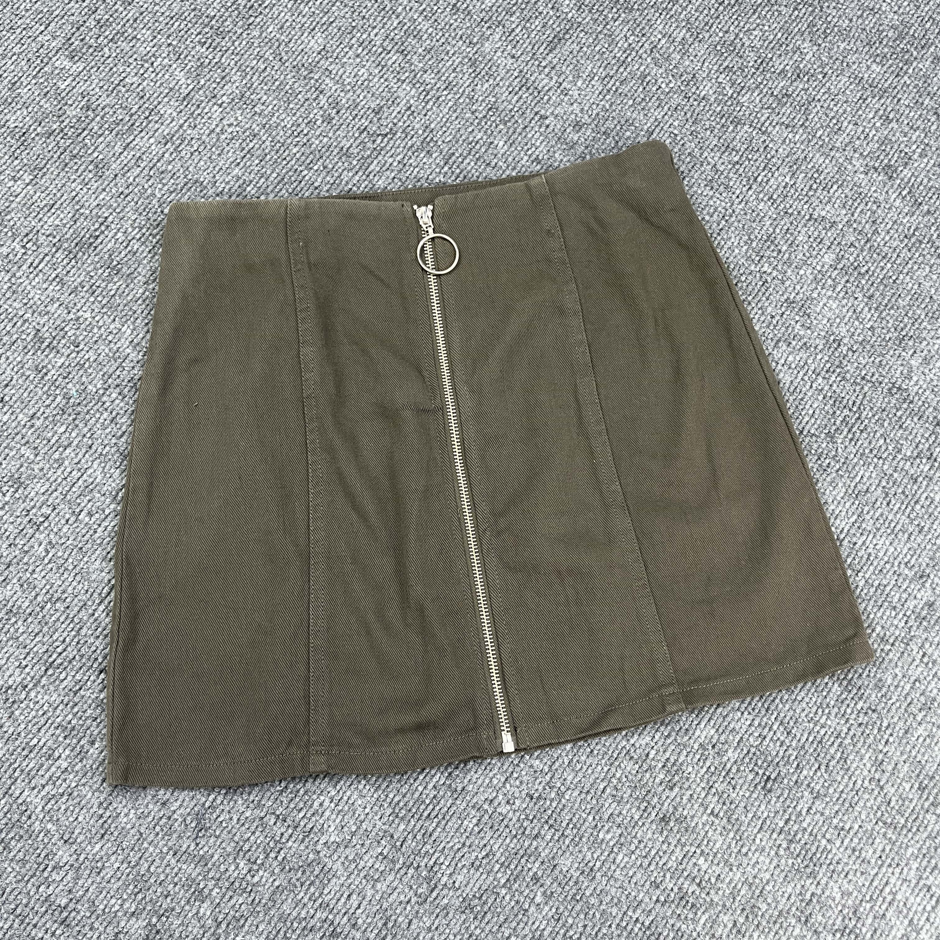 C2166夏季新款高腰显瘦拉链女裙棉质简约A字裙百搭半身裙包臀短裙