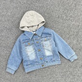 E6100外贸新款 童装 加绒保暖牛仔外套休闲带帽男女童潮夹克上衣