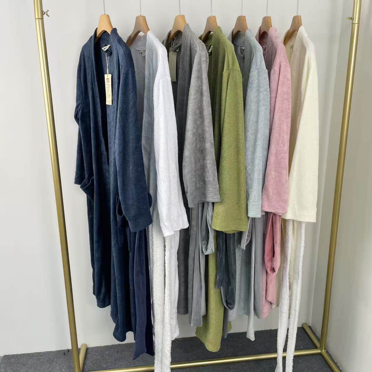 C8023新款男女同款纯色居家睡袍毛巾料舒适吸水浴袍浴衣