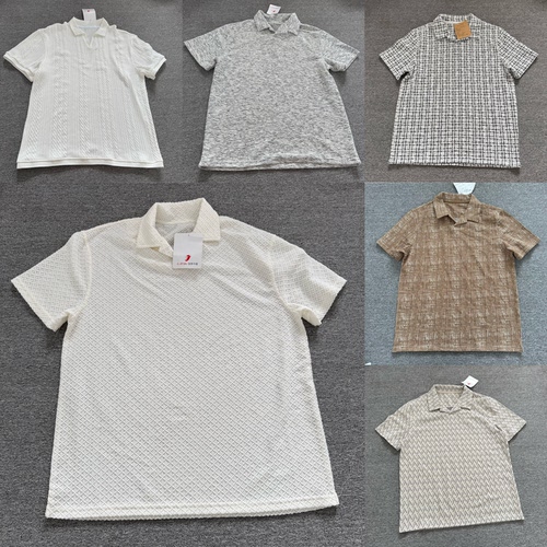 白色针织麦穗纹男士polo衫高级感v领短袖夏季美式痞帅宽松翻领t恤