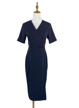 C2062日单新款交叉V领通勤女裙时尚气质连衣裙干练后开叉包臀裙