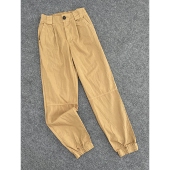 J3015一粒扣半松紧腰纯色休闲裤 百搭束脚裤 2025外贸新款 女装