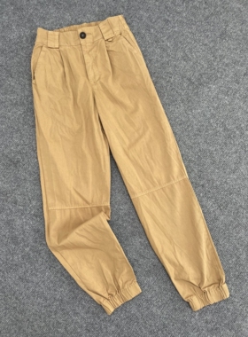 J3015一粒扣半松紧腰纯色休闲裤2025外贸新款女装百搭束脚裤