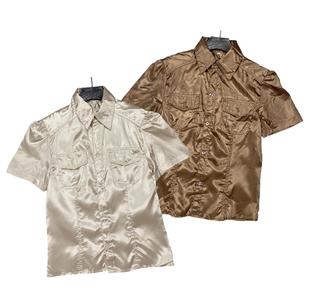 单排扣休闲工装 C5008外贸新款 衬衫 翻领光泽感短袖 风显瘦衬衣 女装