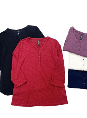 C4024外贸新款女装三粒扣套头V领提花上衣宽松舒适七分袖T恤