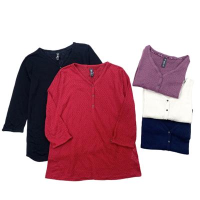 C4024外贸新款女装三粒扣套头V领提花上衣宽松舒适七分袖T恤