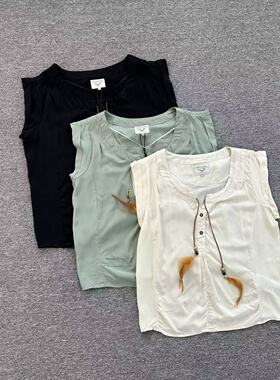 B2252夏季新款羽毛装饰无袖衬衫女V领宽松显瘦休闲小飞袖上衣