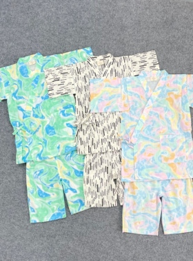 B2202日单新款童装纯棉舒适印花套装日式短袖短裤家居服两件套