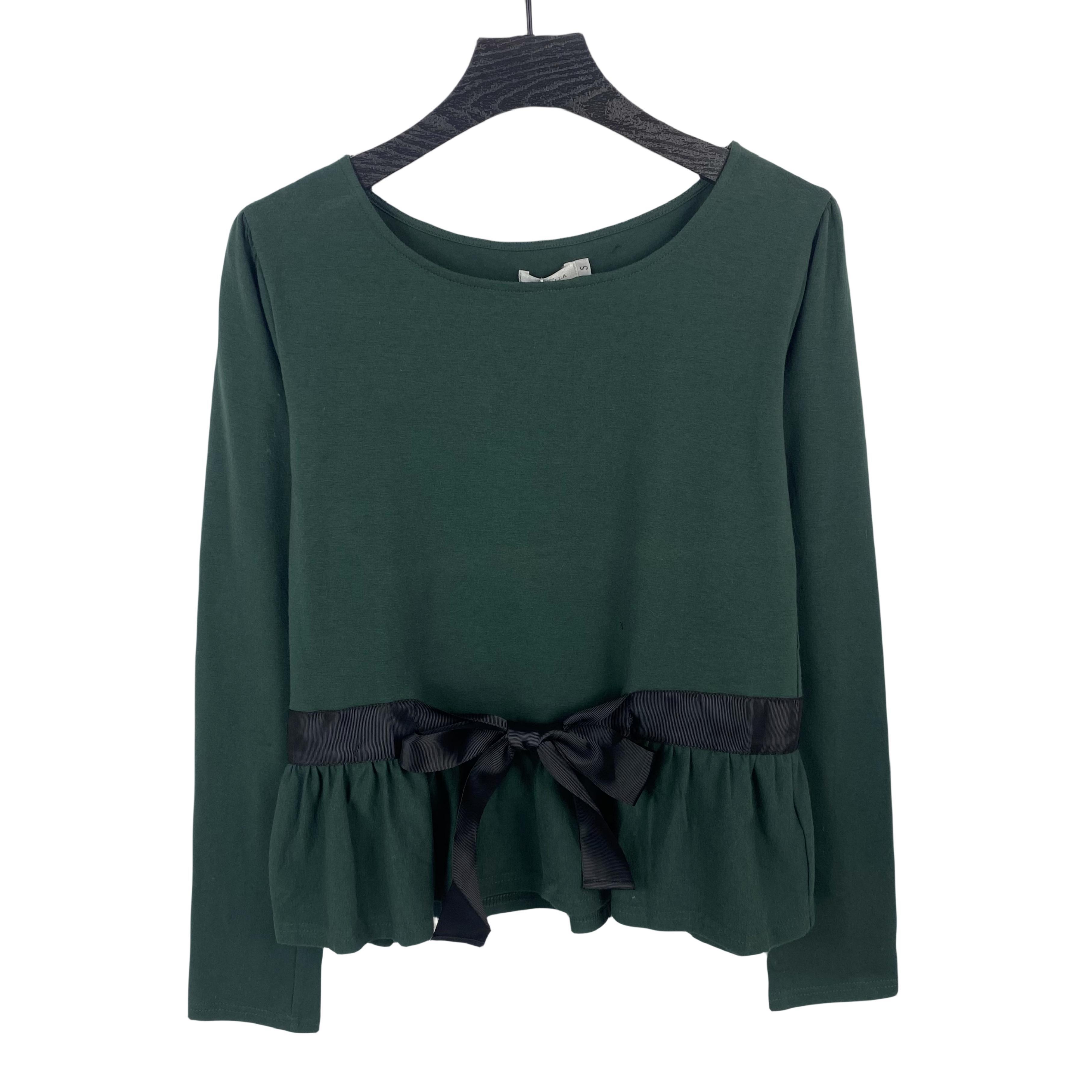 C6076春季新款圆领系带装饰女装上衣时尚减龄长袖设计感全棉T恤