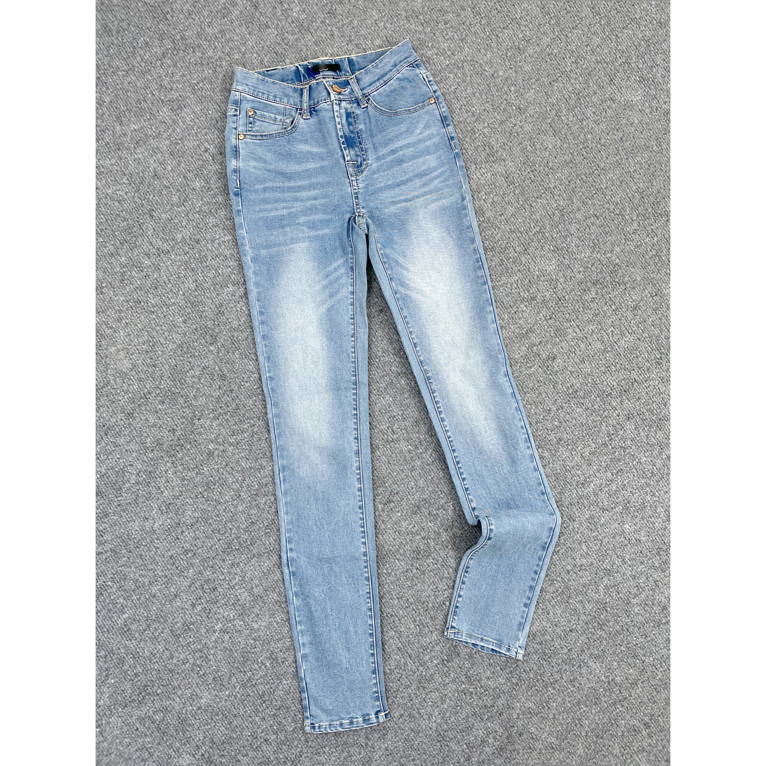 E5006外贸新款女装修身显瘦牛仔裤春秋小脚裤水洗磨白铅笔裤