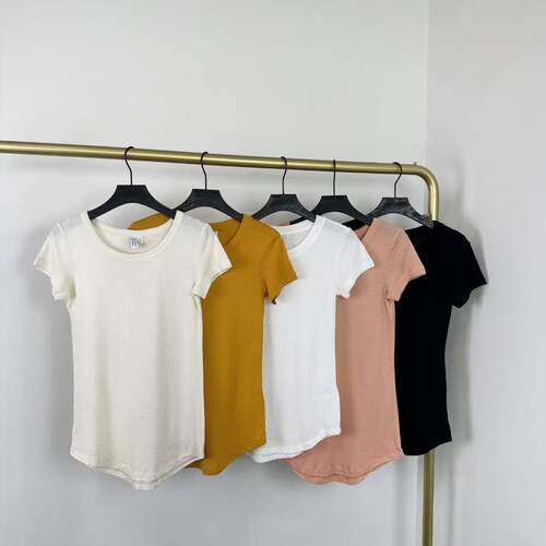 C7151新款韩系简约纯色T恤女方领宽松显瘦不规则下摆百搭休闲上衣