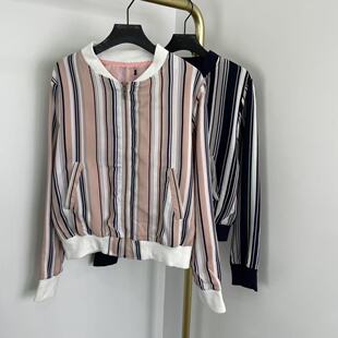短外套 薄款 J3128日单新款 竖条纹外套女士休闲百搭棒球服立领长袖