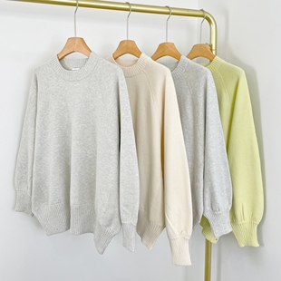 套头线衫 廓形宽松圆领休闲毛衣慵懒感插肩袖 女装 E6078日单新款