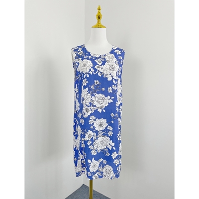 J2041夏季新款女装印花宽松背心裙亲肤舒适圆领衣裙可做睡裙