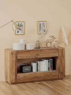 实木复古中矮镂空玄关柜书房书架民宿装饰品客厅老松木装饰柜靠墙