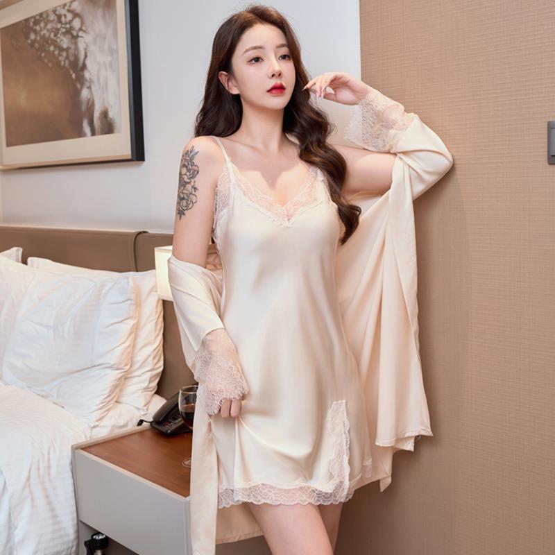 纯欲高级吊带睡裙睡袍家居服套装