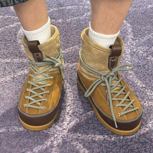 面包鞋小胖丁走秀款厚底雪地靴女冬季加绒保暖防滑系带短筒棉鞋潮