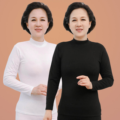 中老年人冰丝莫代尔上衣女薄款妈妈装半高领长袖春夏季内搭打底衫