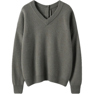 高贵私藏款！！灰绿色大克重前后两穿廓形羊绒毛衣女纯羊绒衫加厚