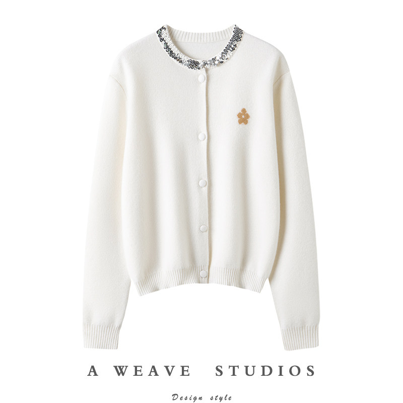 满满的精致感~亮片领口纯羊绒花朵刺绣针织开衫女短款毛衣外套,女装/女士精品,羊绒衫,淘宝优惠券,粉丝福利购,淘宝优惠卷