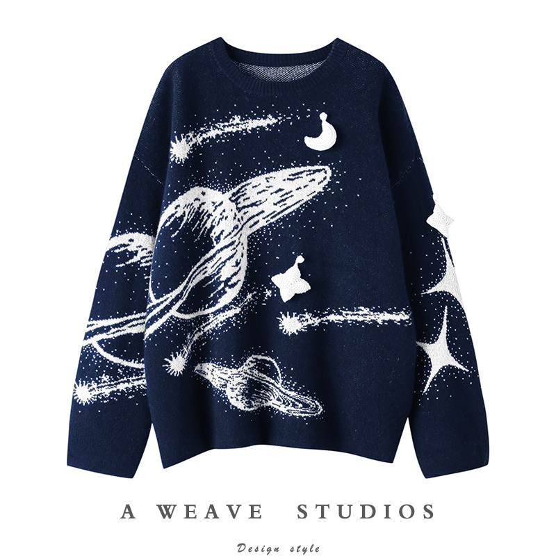新年星空系列~立体手工挂件100%纯山羊绒衫女针织印花毛衣宽松,女装/女士精品,羊绒衫,淘宝优惠券,粉丝福利购,淘宝优惠卷