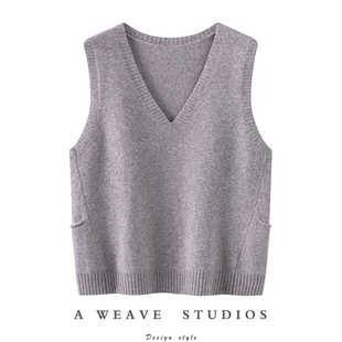 盲搭不出错 加厚V领侧口袋羊绒马甲背心纯羊绒毛衣坎肩宽松