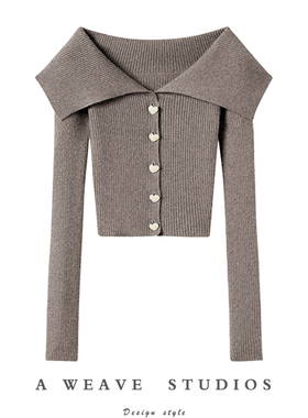 牧绒飞紫绒原色大翻领珍珠扣弹力山羊绒针织小开衫女2024春