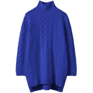 半高领羊绒衫女100纯山羊绒加厚新品宽松慵懒风中长款毛衣女秋冬