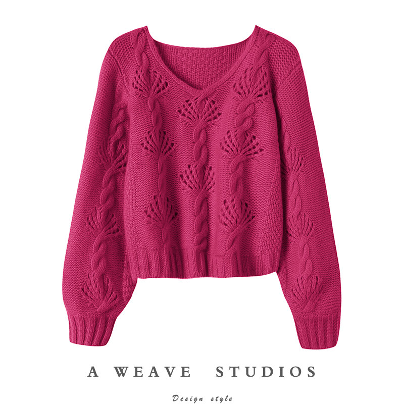 400g山羊绒慵懒范 特种机镂空唯美玫红圆领宽松灯笼袖针织衫,女装/女士精品,羊绒衫,淘宝优惠券,粉丝福利购,淘宝优惠卷