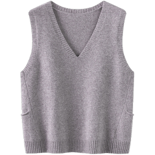 盲搭不出错~加厚V领侧口袋羊绒马甲背心纯羊绒毛衣坎肩宽松