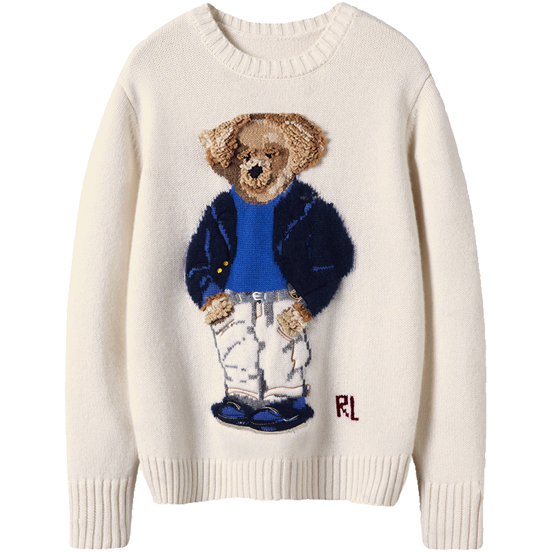 白色立体编织羊绒毛衣 全手工小熊一针一线勾勒~ 弥足珍贵！