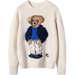 白色立体编织羊绒毛衣 全手工小熊一针一线勾勒~ 弥足珍贵!