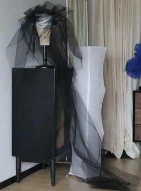 新娘抓纱黑色网纱帽纱头纱高级感简约森系跟妆订婚写真样片头饰品