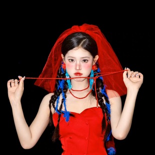 新娘领证订婚红色小头纱复古拍照婚纱照影楼摄影主头饰旅拍配饰