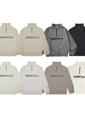 FOG Fear Of God Essentials 半拉链卫衣反光加绒夹克套头绒衫