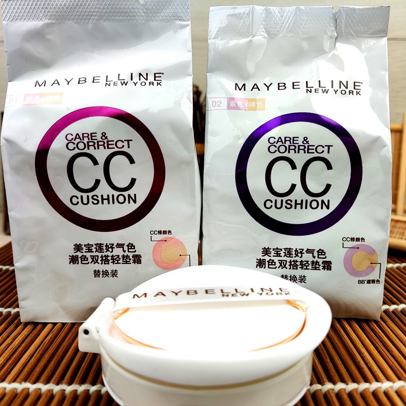 美宝莲好气色潮色双搭轻垫霜10g双色气垫CC霜修正肤色提亮遮瑕裸