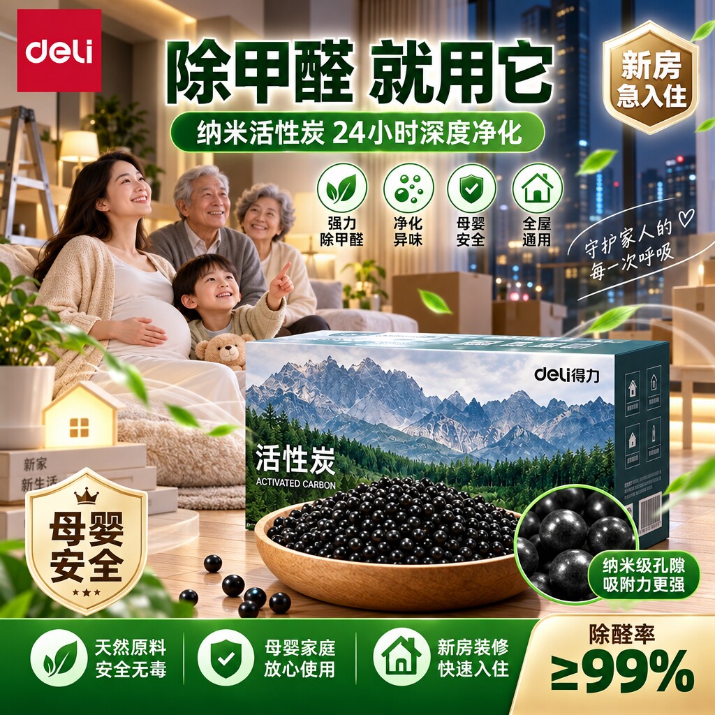 得力活性炭包家用新房装修除甲醛竹炭包衣柜鞋柜新车去异味清除剂