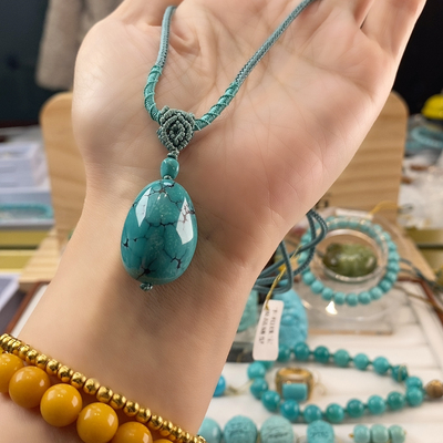 大漏 玉化海蓝色精品糖豆吊坠卡18.6