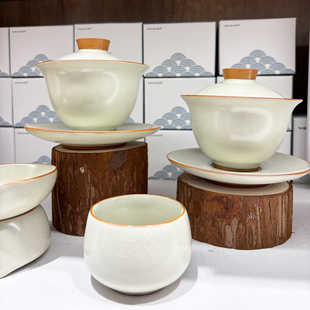 胖东来代购尼耳汝窑茶滤开片茶杯开片盖碗家用高档办公复古风茶具